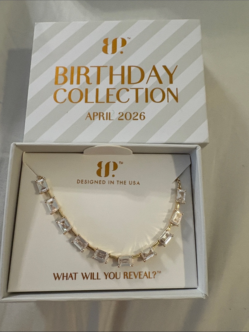 14K Gold-Plated Crystal Link Necklace - April Birthday Collection